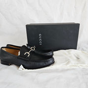 Gucci Black Leather Horsebit Moccasin Loafer Shoes, 12