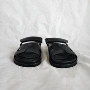 Hermes Black Leather Chypre Sandals, 37