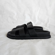 Hermes Black Leather Chypre Sandals, 37