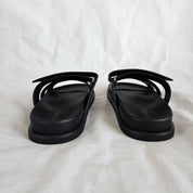 Hermes Black Leather Chypre Sandals, 37