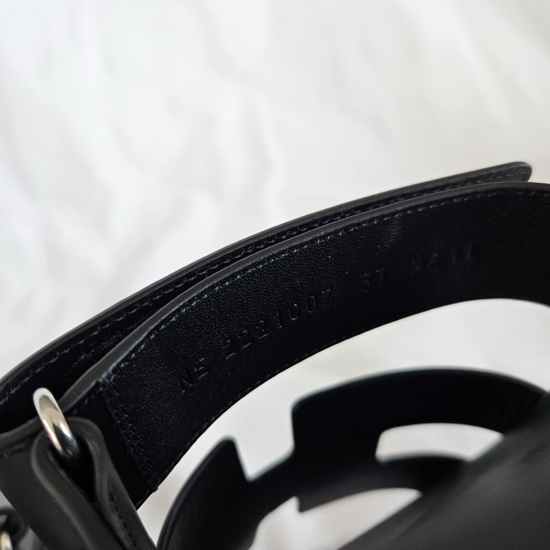 Hermes Black Leather Chypre Sandals, 37