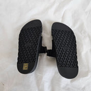 Hermes Black Leather Chypre Sandals, 37