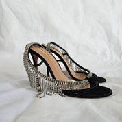 Aquazzura Black Suede Sandals with Crystal Fringe Detail, 40