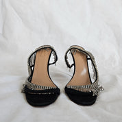 Aquazzura Black Suede Sandals with Crystal Fringe Detail, 40