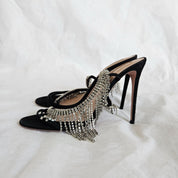 Aquazzura Black Suede Sandals with Crystal Fringe Detail, 40