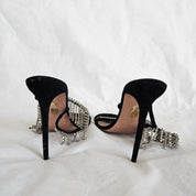 Aquazzura Black Suede Sandals with Crystal Fringe Detail, 40