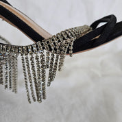 Aquazzura Black Suede Sandals with Crystal Fringe Detail, 40