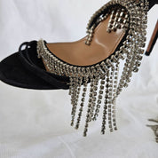 Aquazzura Black Suede Sandals with Crystal Fringe Detail, 40
