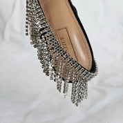 Aquazzura Black Suede Sandals with Crystal Fringe Detail, 40