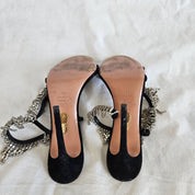 Aquazzura Black Suede Sandals with Crystal Fringe Detail, 40