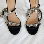 Aquazzura Black Suede Sandals with Crystal Fringe Detail, 40