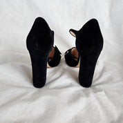 Gucci Black Velvet Chunky Sandals with Pearl Embellishment, 40