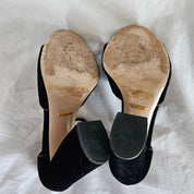 Gucci Black Velvet Chunky Sandals with Pearl Embellishment, 40