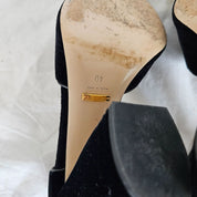 Gucci Black Velvet Chunky Sandals with Pearl Embellishment, 40