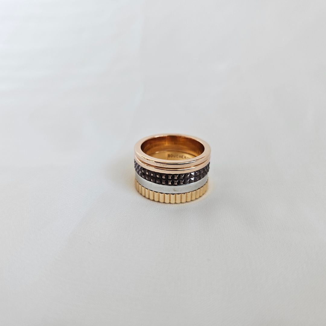 Boucheron Classique Quatre Three Tone 18k Gold & Brown PVD Large Ring Jewelry, T50