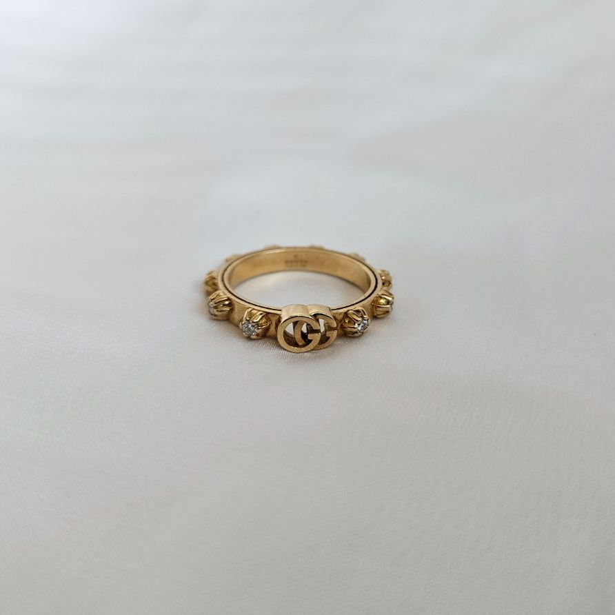 Gucci Yellow Gold Diamond GG Running Ring, Jewelry, 15