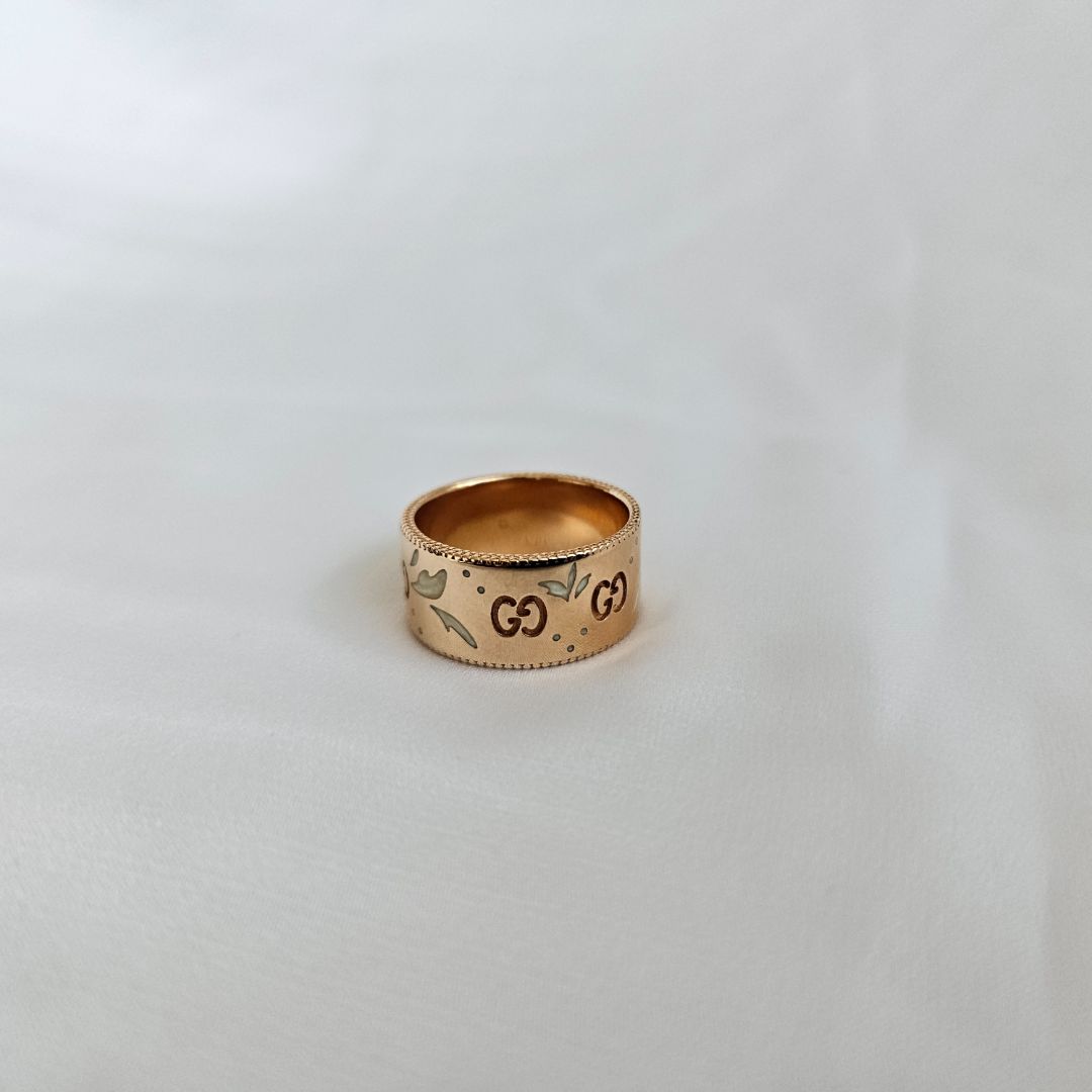 Gucci GG Icon Bloom Rose Gold Band Ring Jewelry, 13