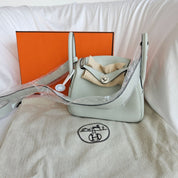 Hermes Mini Lindy Gris Neve Leather Bag