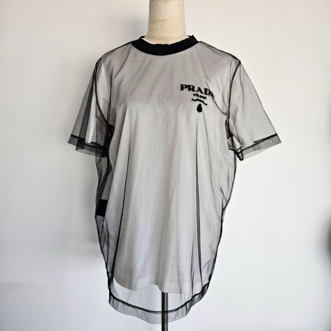 Prada White/Black Embroidered Logo Jersey T Shirt