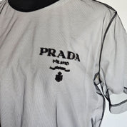 Prada White/Black Embroidered Logo Jersey T Shirt