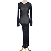 Alaia Navy Crochet Maxi Body Dress