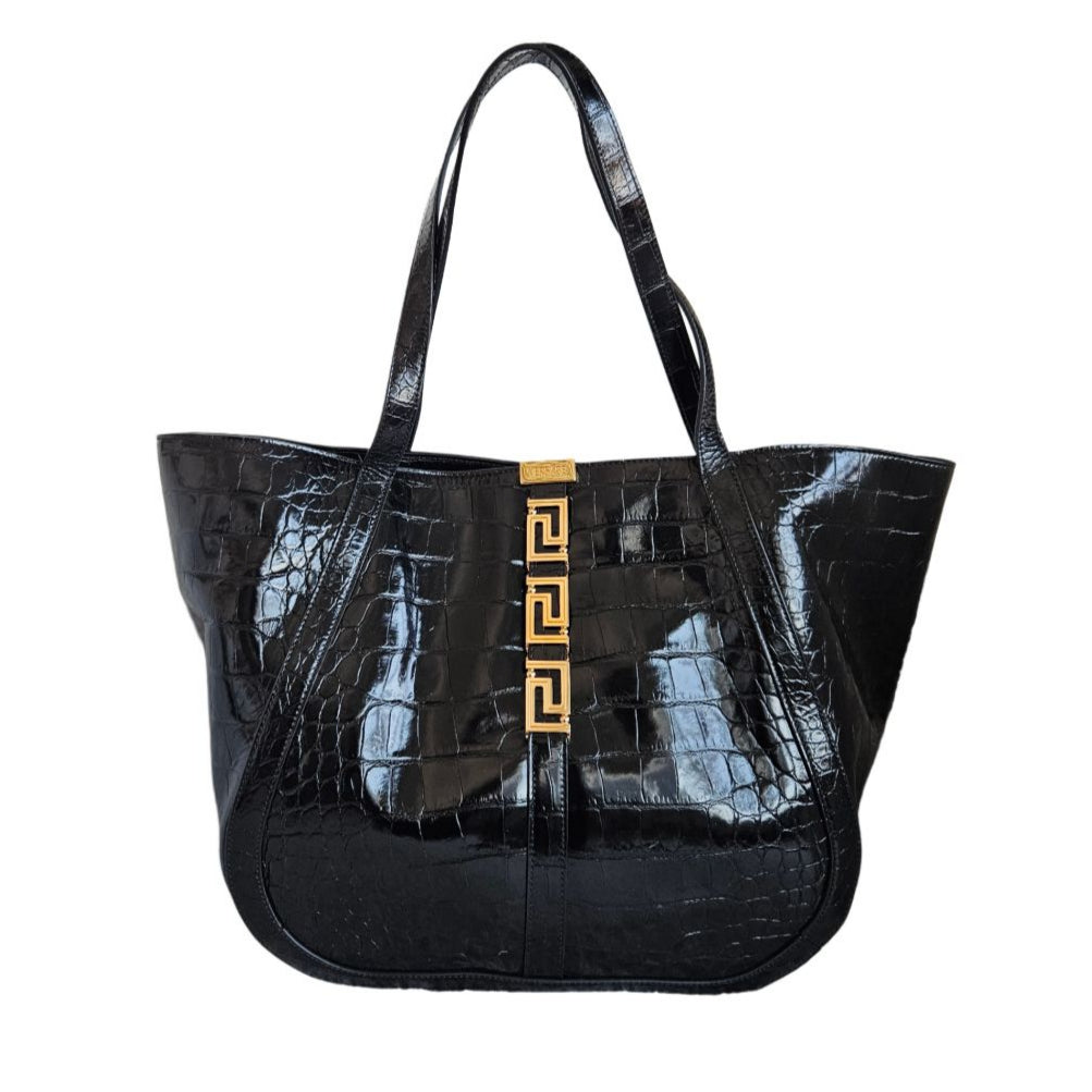 Versace Black Large Greca Goddess Tote Bag