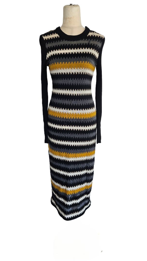 M Missoni Black, White, Yellow Zig Zag Knit Dress