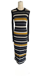 M Missoni Black, White, Yellow Zig Zag Knit Dress