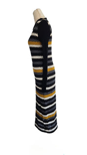 M Missoni Black, White, Yellow Zig Zag Knit Dress