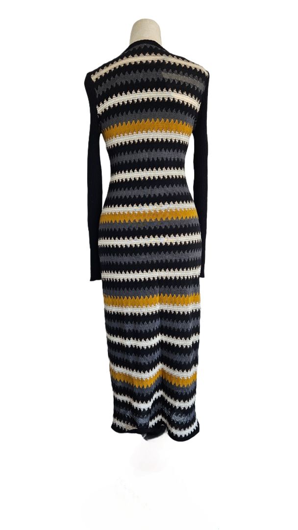 M Missoni Black, White, Yellow Zig Zag Knit Dress