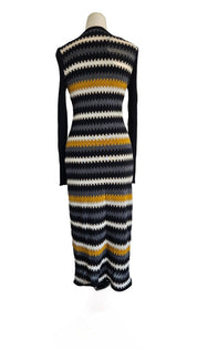M Missoni Black, White, Yellow Zig Zag Knit Dress