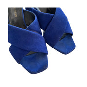 Saint Laurent Blue Crisscross Lou Lou Block Heel  Mules