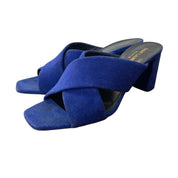 Saint Laurent Blue Crisscross Lou Lou Block Heel  Mules