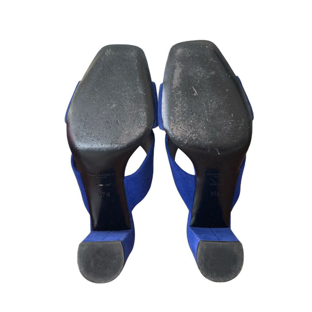 Saint Laurent Blue Crisscross Lou Lou Block Heel  Mules