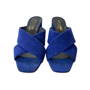 Saint Laurent Blue Crisscross Lou Lou Block Heel  Mules
