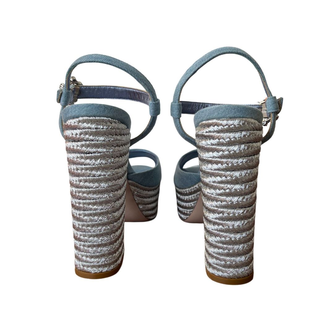Le Silla Denim Blue/Silver Ankle Strap Sandal