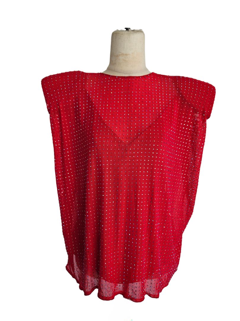 Maison D'angelann Red Sparkling Top W/ Voluminous Shoulders
