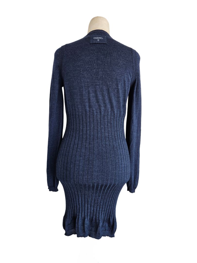 Chanel Blue Wool Ribbed Knit Sweater Dress W/ Leggings
