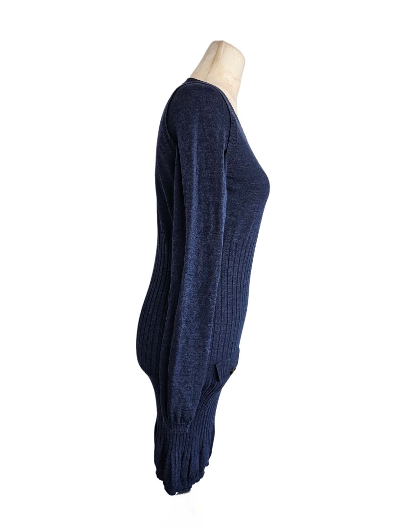 Chanel Blue Wool Ribbed Knit Sweater Dress W/ Leggings - BOPF | Business of Preloved Fashion Chanel Blue Wool Ribbed Knit Sweater Dress W/ Leggings - BOPF | Business of Preloved Fashion