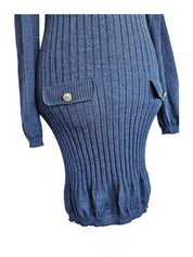 Chanel Blue Wool Ribbed Knit Sweater Dress W/ Leggings