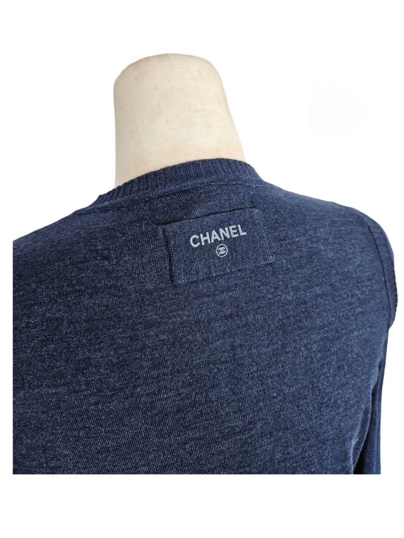 Chanel Blue Wool Ribbed Knit Sweater Dress W/ Leggings