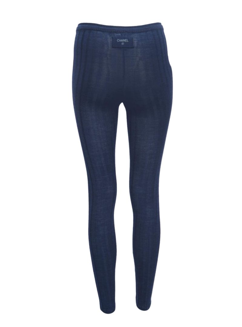 Chanel Blue Wool Ribbed Knit Sweater Dress W/ Leggings
