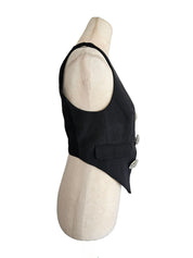 Area Embroidered Crystal Button Cropped Vest