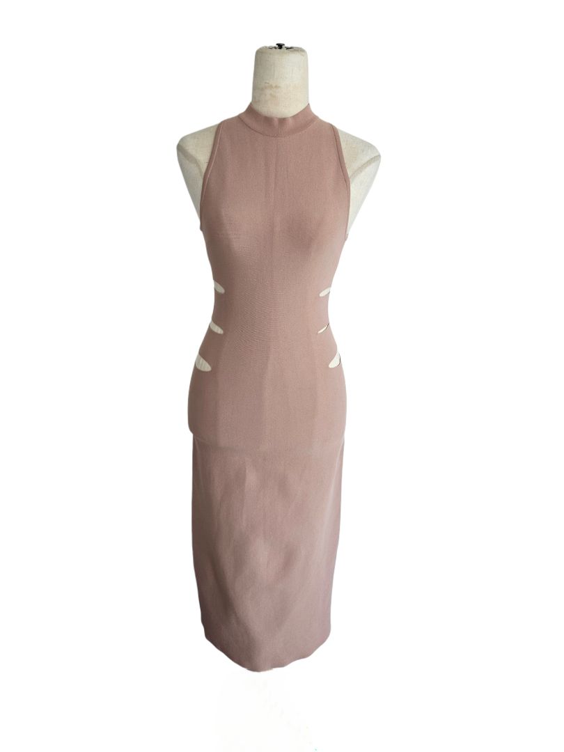 Alaia Beige Cut Out Crew Neck Dress