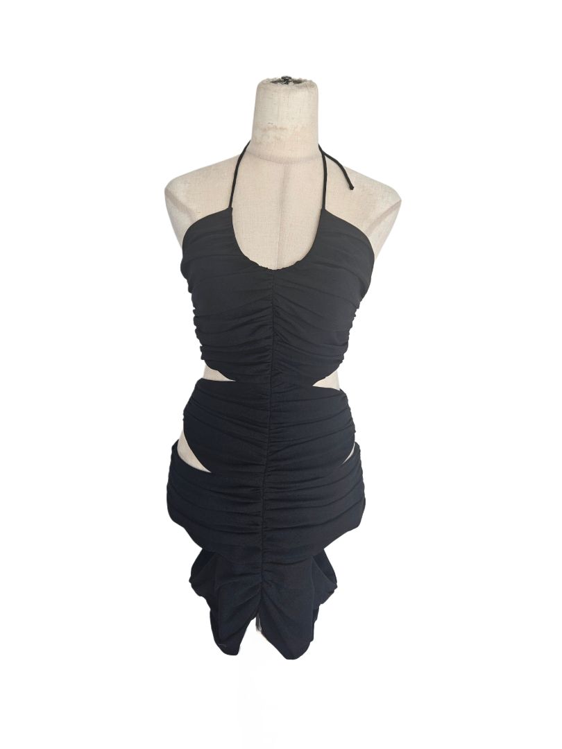 Monot Black Cut Out Halter Neck Dress