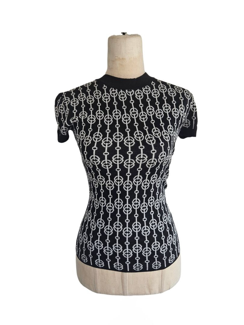 Hermes Black & White Cliquetis Short Sleeve Top
