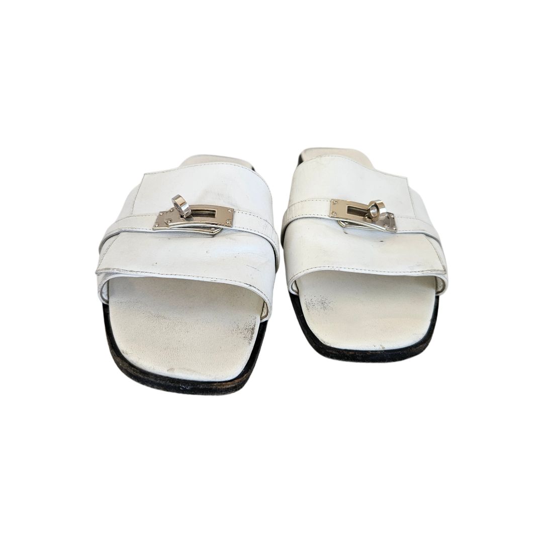 Hermès White Giulia sandals, 41