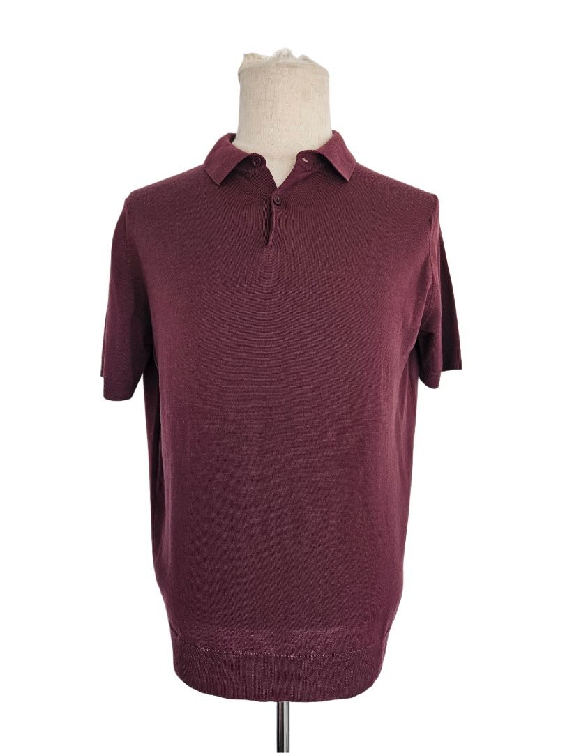 John Smedley Maroon Knit Polo Shirt for men