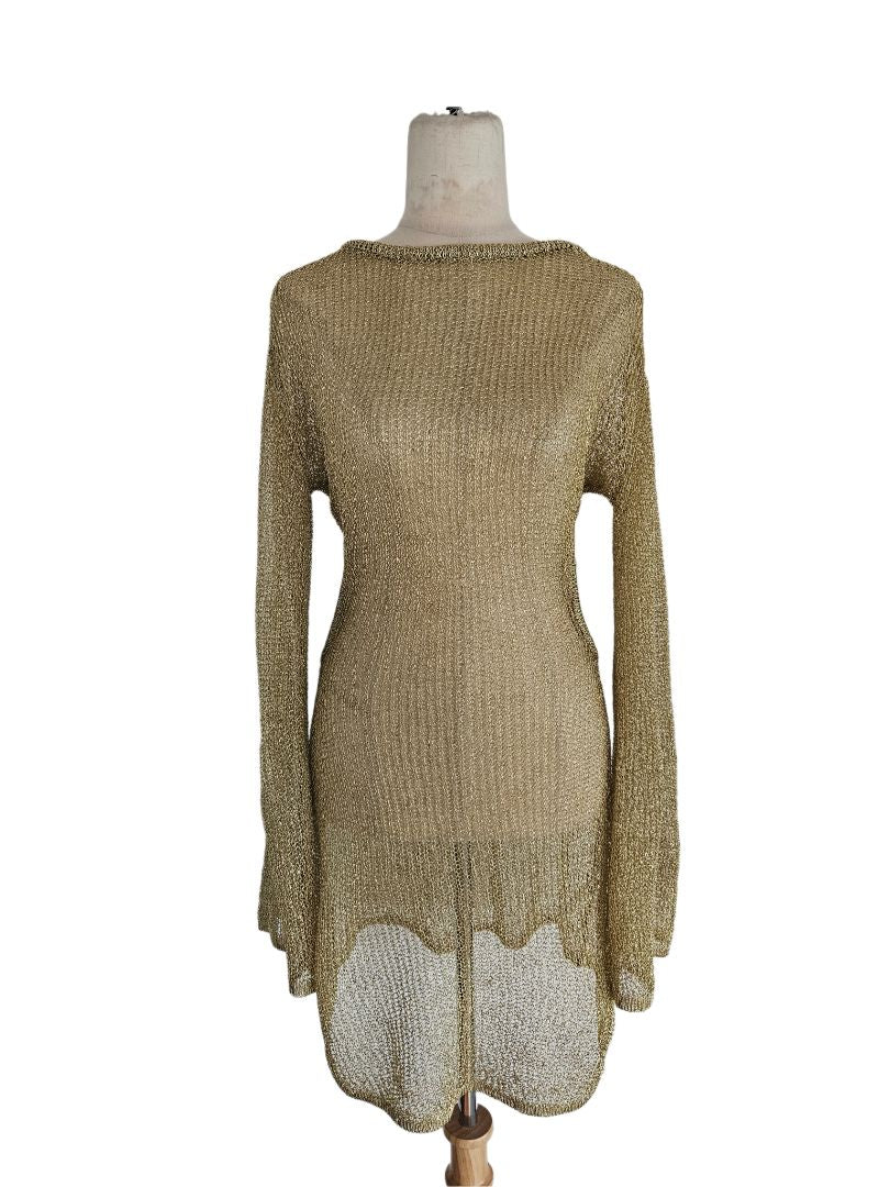 Cult Gaia Gold Crochet Open Back Swimcover dress