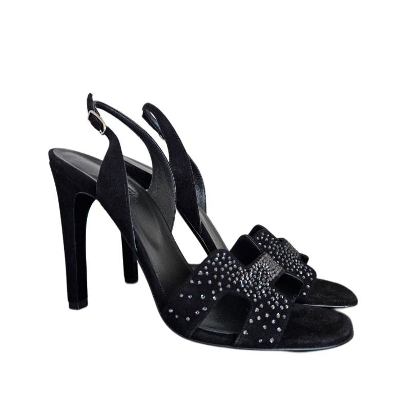 Hermès Black Joy 105 Crystal Embellished Sandal, 39.5